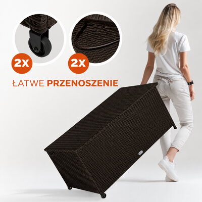 2 praktyczne kółka i 2 uchwyty do łatwego przemieszczania. skrzynia ogrodowa