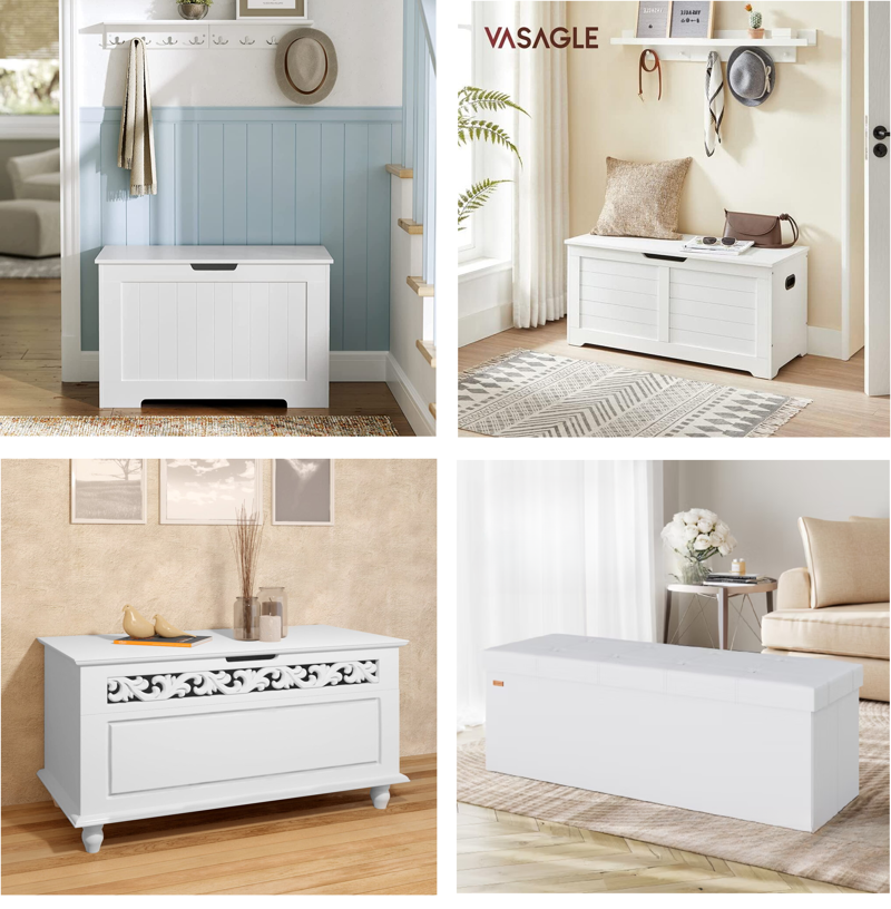 Drewniane skrzynie i pufy