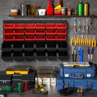 Wiszący organizer warsztatowy ORDER, 30 pudełek, 64x2x38cm, czerwona/czarna  
