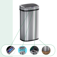 Kosz na śmieci DEUS z czujnikiem, 58 litrów, srebrna