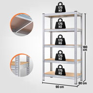 Regał o dużej nośności HEAVY, 2 sztuki, maks. 875kg, 90x40x180cm, srebrna  
