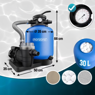 Filtracja piaskowa do basenu AQUA z filtrem wstępnym 13 200 l/h, niebieska