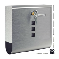 Skrzynka pocztowa z tubą na gazety POST, 30,5x10x33,5cm, srebrna