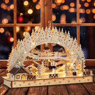 Świąteczny LED łuk CLEMENT, 45x12,5x28cm, naturalny brąz