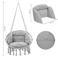 Wiszące krzesło BOHO z poduszkami, Ø61cm, jasnoszara  
