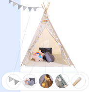 Namiot tipi JULIUS, 120x120x160cm, biała/szara