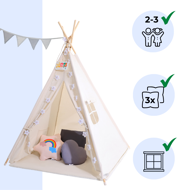 Namiot tipi JULIUS, 120x120x160cm, biała/szara