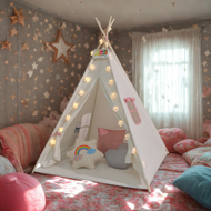 Namiot tipi JULIA, 160x120x120cm, beżowo/różowa