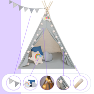 Namiot tipi JULIUS, 120x120x160cm, szara/niebieska