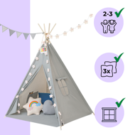 Namiot tipi JULIUS, 120x120x160cm, szara/niebieska