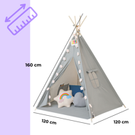 Namiot tipi JULIUS, 120x120x160cm, szara/niebieska