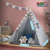 Namiot tipi JULIUS, 120x120x160cm, szara/niebieska