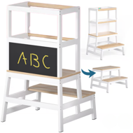 Wieża edukacyjna PLAY z drewna sosnowego, 93x56x49, biała/naturalny brąz  