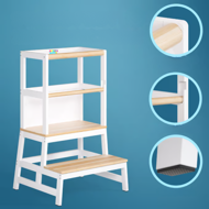 Wieża edukacyjna PLAY z drewna sosnowego, 93x56x49, biała/naturalny brąz  