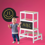 Wieża edukacyjna PLAY z drewna sosnowego, 93x56x49, biała/naturalny brąz  