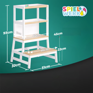 Wieża edukacyjna PLAY z drewna sosnowego, 93x56x49, biała/naturalny brąz  