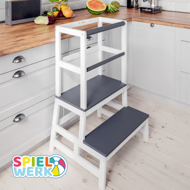 Wieża edukacyjna PLAY z drewna sosnowego, 93x56x49, biała/antracyt  