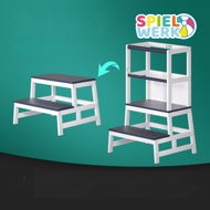 Wieża edukacyjna PLAY z drewna sosnowego, 93x56x49, biała/antracyt  