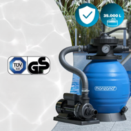 Filtr piaskowy do basenu AQUA z kulami filtrującymi, 10 200 l/h, niebieska