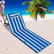 Mata plażowa z oparciem i poduszką 158 x 56 cm, niebiesko-biała