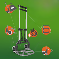 Wózek transportowy TROY z regulowaną wysokością, max. 80 kg, srebrny/czarny