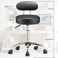 Taboretka na kółkach z oparciem ROLAND, Ø35cm, czarna