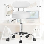 Taboretka na kółkach z oparciem ROLAND, Ø35cm, biała