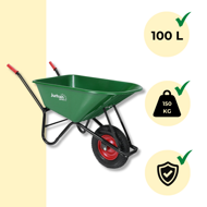 Taczka GREG z plastikową miską, max. pojemność 100l/150kg, zielona/czarna