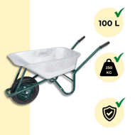 Ocynkowana taczka GREEN BARRY, max. pojemność 100l/250kg, srebrna/czarna