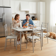 Zestaw jadalniany PAUL, 5 części, aksamitnie biała