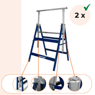 Teleskopowe kozły budowlane DANNY, zestaw 2 sztuki, max. 200 kg,  69x57x81-130cm, srebrna/niebieska