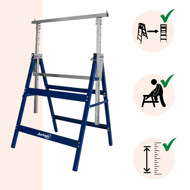 Teleskopowe kozły budowlane DANNY, zestaw 2 sztuki, max. 200 kg,  69x57x81-130cm, srebrna/niebieska