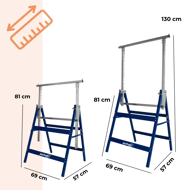 Teleskopowe kozły budowlane DANNY, zestaw 2 sztuki, max. 200 kg,  69x57x81-130cm, srebrna/niebieska