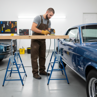 Teleskopowe kozły budowlane DANNY, zestaw 2 sztuki, max. 200 kg,  69x57x81-130cm, srebrna/niebieska