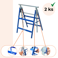 Teleskopowe kozły budowlane DANNY, zestaw 2 sztuki, max. 200 kg,  60 x 56 x 81-130cm, srebrna/niebieska