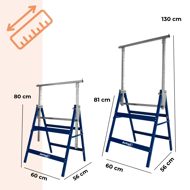 Teleskopowe kozły budowlane DANNY, zestaw 2 sztuki, max. 200 kg,  60 x 56 x 81-130cm, srebrna/niebieska