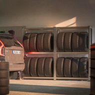 Regał na opony TYRE, 120x40x180 cm, max 795 kg, stalowy/jasnobrązowy
