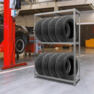 Regał na opony TYRE, 120x40x180cm, maks. 795kg, stalowa/jasnobrązowa  