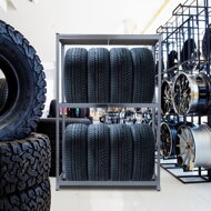 Regał na opony TYRE, 120x40x180cm, maks. 795kg, stalowa/jasnobrązowa  