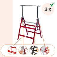 Teleskopowe kozły budowlane DANNY, zestaw 2 sztuki, max. 200 kg,  60 x 56 x 81-130cm, srebrna/czerwona
