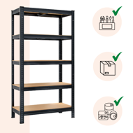 Regał o dużej nośności HEAVY, maks. 875kg, 90x40x180cm, czarny