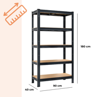Regał o dużej nośności HEAVY, maks. 875kg, 90x40x180cm, czarny
