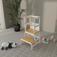 Wieża edukacyjna PLAY z drewna sosnowego, 93x56x49, biała/naturalny brąz  