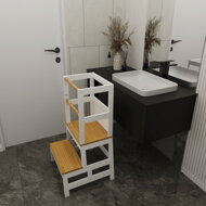 Wieża edukacyjna PLAY z drewna sosnowego, 93x56x49, biała/naturalny brąz  