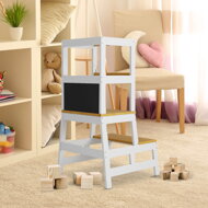 Wieża edukacyjna PLAY z drewna sosnowego, 93x56x49, biała/naturalny brąz  