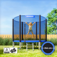 Trampolina z siatką bezpieczeństwa JUMP, Ø244cm, czarna/niebieska