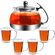 Zestaw do herbaty z sitkiem TEA 1,2L + 4 filiżanki, przezroczysty, srebrny