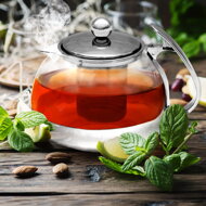 Zestaw do herbaty z sitkiem TEA, przezroczysty, srebrny