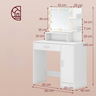 Toaletka JOCELYN z oświetleniem, 140×90×40cm, biała