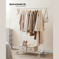 Stojak na ubrania INEZ na kółkach, maks. 90kg, 83,5x45x160cm, biały